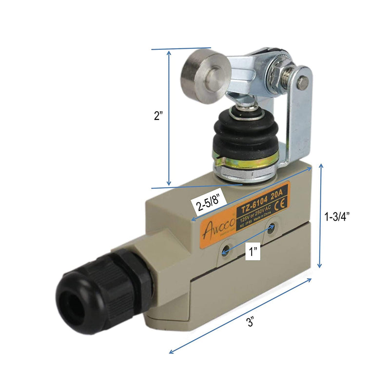 Awoco TZ-6104 Heavy Duty Commercial Door Micro Switch with Roller Plunger for Air Curtains, 250V 20A IP 65 Limit Switch Type NO and Type NC