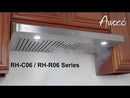 Awoco RH-C06 Under Cabinet Classic 6” High Stainless Steel Range Hood, 4 Speeds, 6" Round Top, 900CFM w/ LED Lights