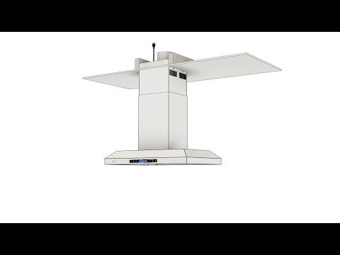 Awoco RH-WQ-36 Island Mount 43”H Stainless Steel Range Hood 4 Speeds, 6” Round Top Vent 900CFM 4 LED Lights & Remote Control (36” Island Mount)