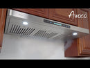 Awoco RH-C06-A Under Cabinet All-In-One Stainless Steel Range Hood, 4 Speeds, 900 CFM with Remote Control W/ LED Lights & 2 Levels of Lighting