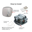 Remove screws with Allen wrench, mount screws on the wall, with 56" power cord with plug
