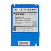 A blue Defendi RI 302 4 Point Gas Re-Igniter with Flame Rectification, with product information visible on the label.