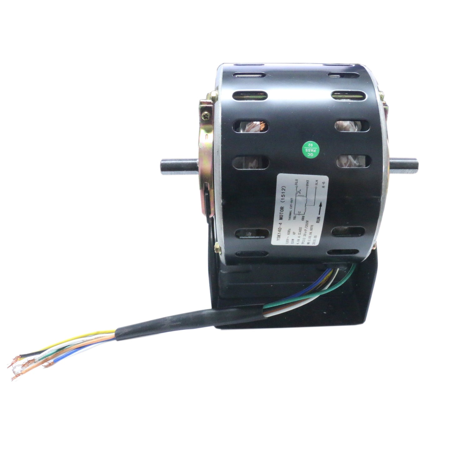 A black replacement motor for an Awoco Super Power 48 inch fan, with visible wires and mounting brackets.
