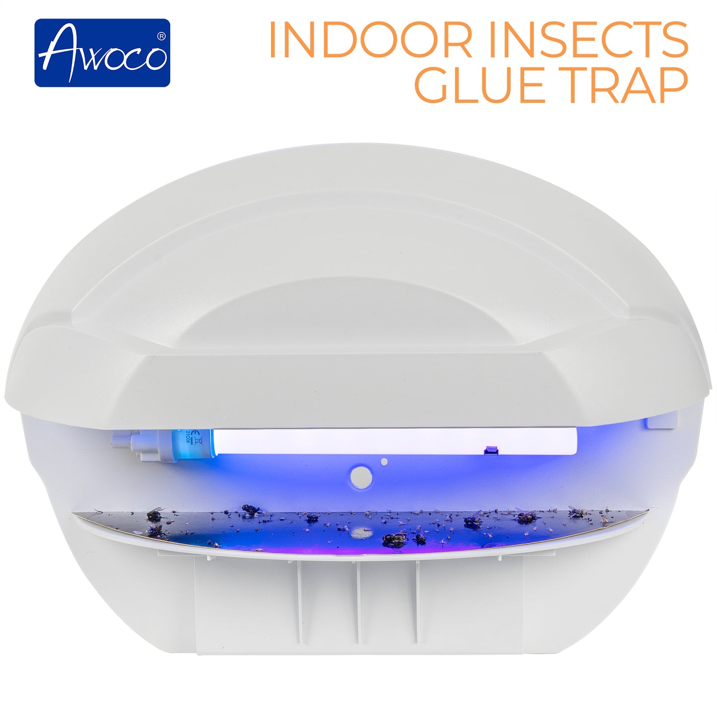 Modern wall-mounted indoor fly trap with sleek white design and LED UV light
