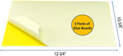 Pack of 5 yellow sticky glue boards for fly traps, with dimensions labeled as 12-3/4" x 10-3/8"
