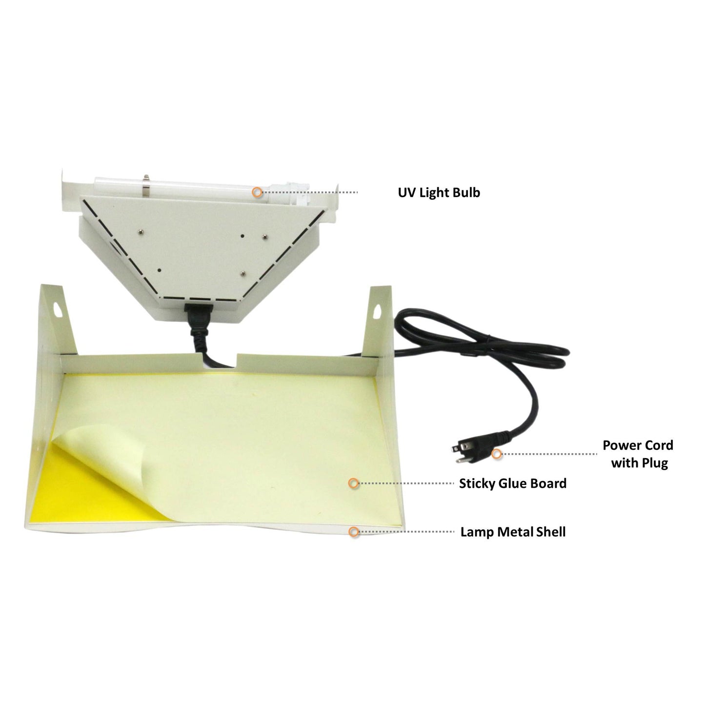 UV light bulb, power cord with plug, sticky glue board, lamp metal shell