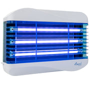 Modern wall-mounted indoor fly trap with sleek white design and LED UV light
