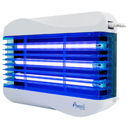 Modern wall-mounted indoor fly trap with sleek white design and LED UV light