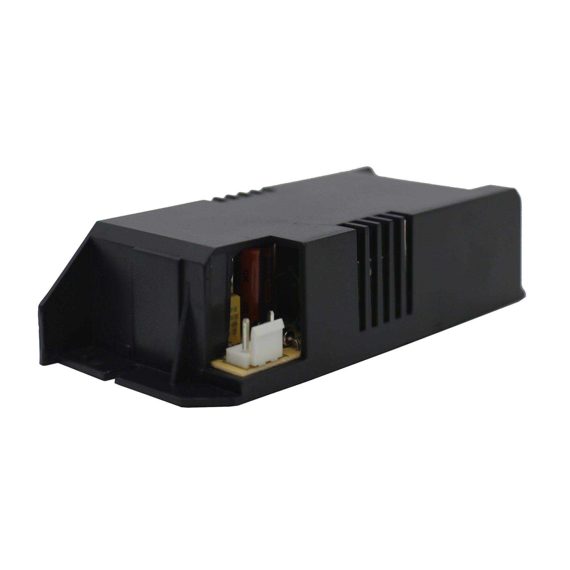 A black 18 W replacement ballast for fly traps with a visible wiring connector.