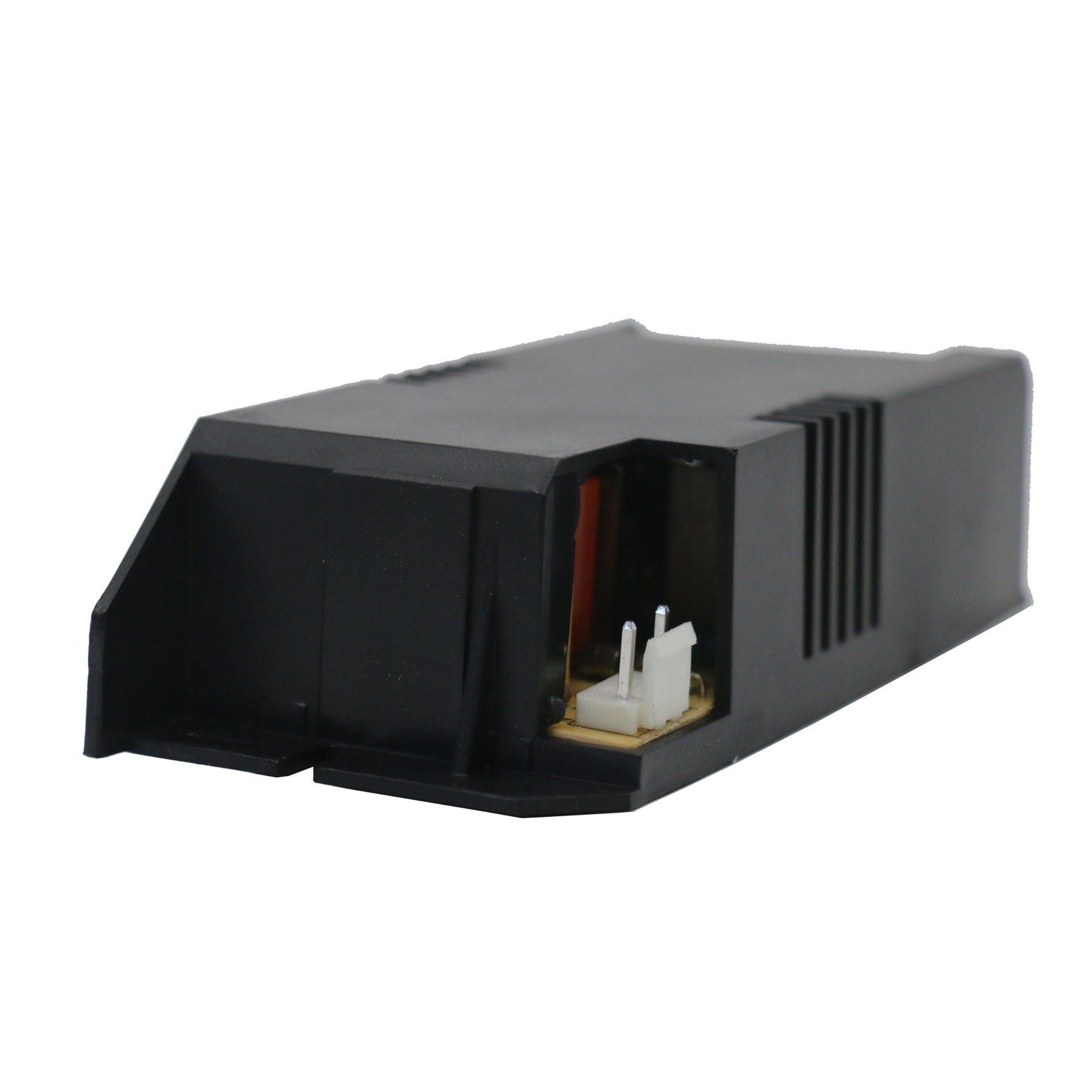 A black replacement LED driver ballast for Awoco's Fly Trap FT-1E36, displaying the internal electronic components and connectors.