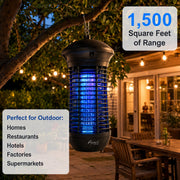 Black 18W outdoor bug zapper coverage 1,500 square feet of range, perfect for outdoor homes, restaurants, hotels, factories, supermarkets