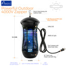 Black 18W outdoor 4000V bug zapper 13-1/4"H x 63/8"W, safety grill, ABS waterproof IPX4 with water drain holes