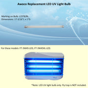 Awoco replacement LED UV light bulb, L15T8/BL, for FT-3W45-LED and FT-3W45XL-LED models
