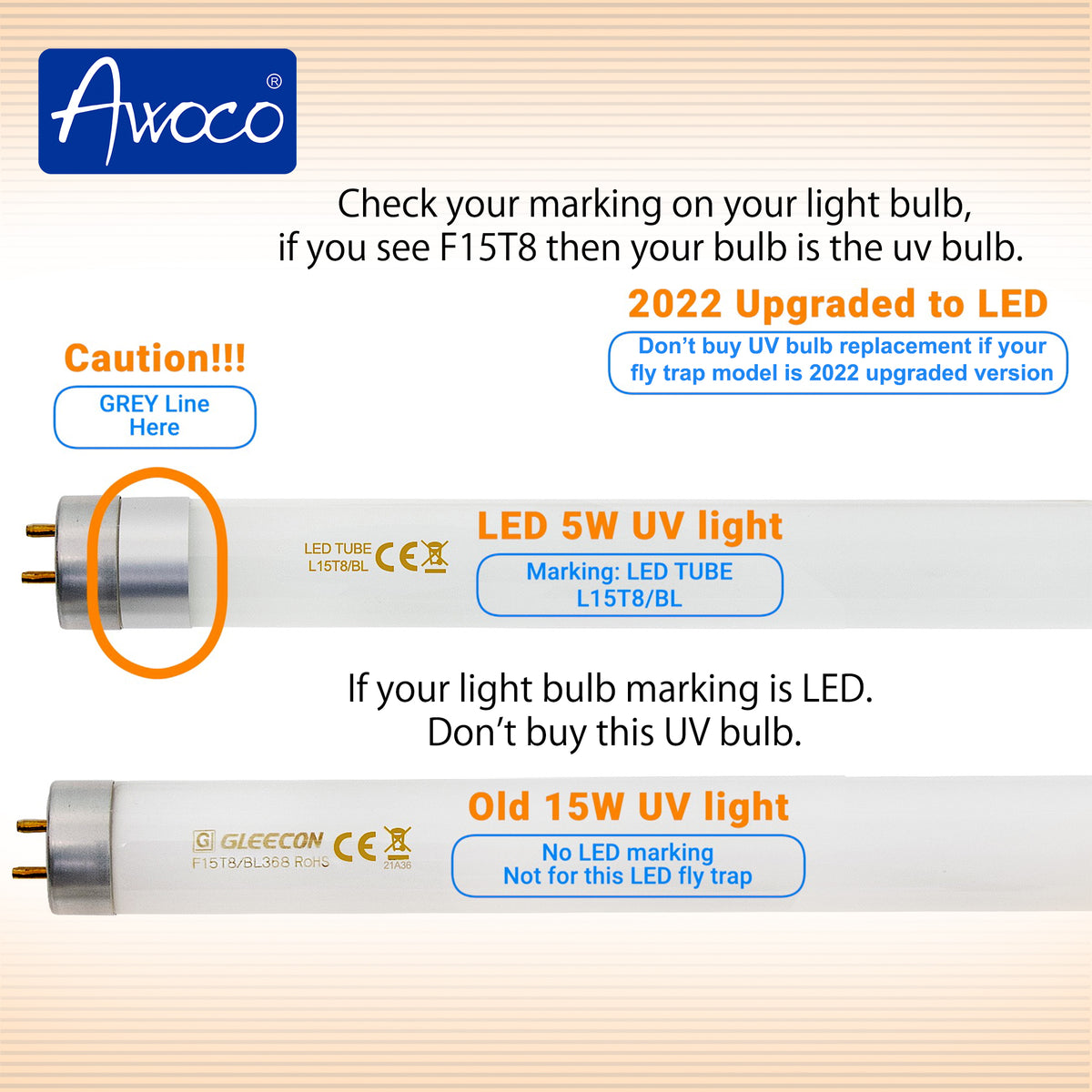 LED 5W UV light, marking: LED TUBE L15T8/BL