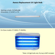 Awoco replacement UV light bulb, marking on bulb: F15T8/BL368, for FT-3W45 and FT-3W45XL models