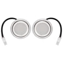 Two LED lights with flat edges and black cables for range hoods.