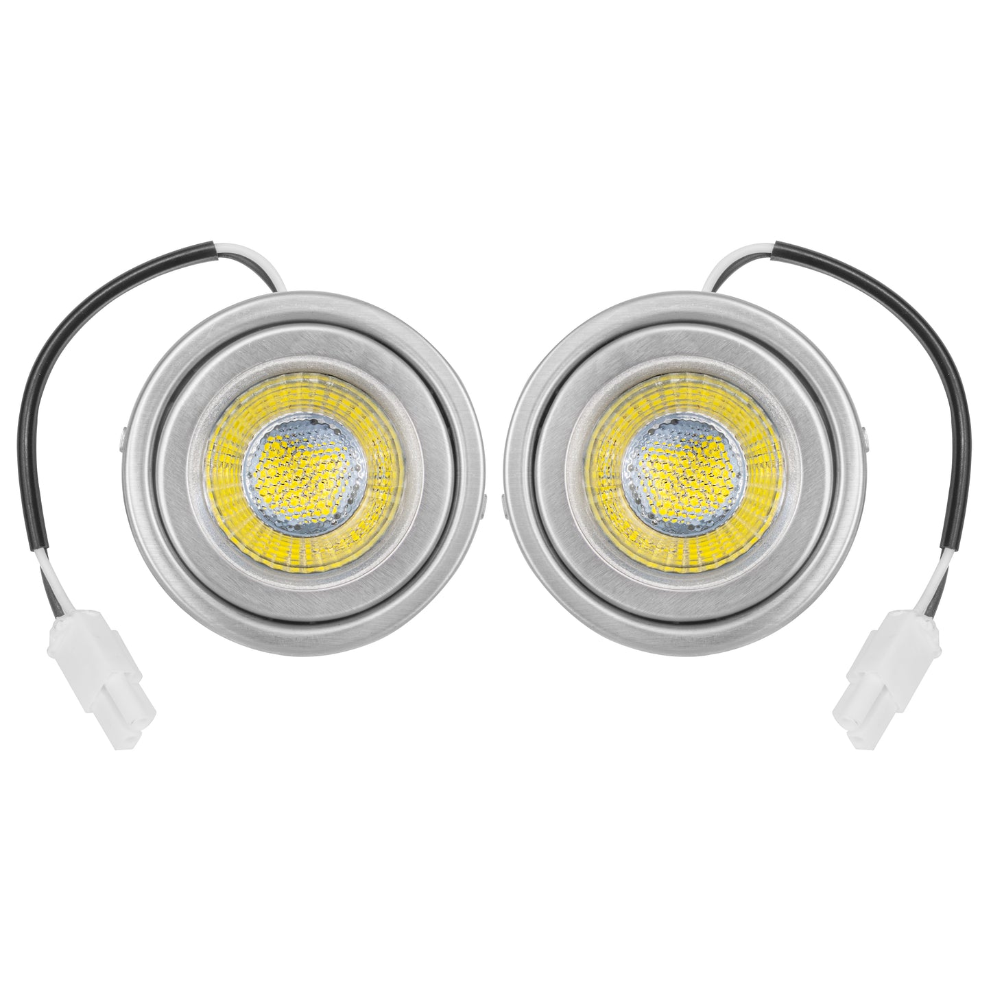 Two LED lights with folded edges, intended for installation in range hoods.