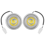 Two LED lights with folded edges, intended for installation in range hoods.