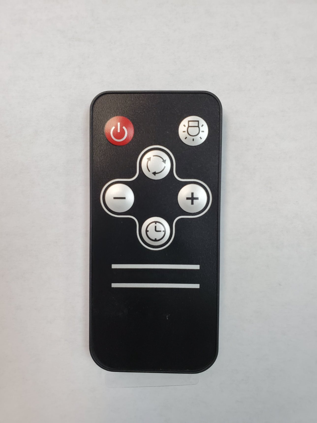 A black Awoco range hood remote control with buttons for power and lighting control.