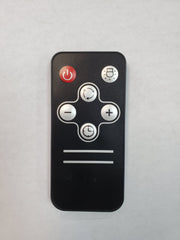A black Awoco range hood remote control with buttons for power and lighting control.