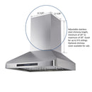 Adjustable stainless steel chimney height, minimum of 20" to maximum of 39". Good for up to 9 ft ceilings.