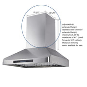 Adjustable XL extended height stainless steel chimney extended height, minimum of 28" to maximum of 47". Good for up to 10ft ceilings.
