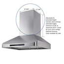 Adjustable XL extended height stainless steel chimney extended height, minimum of 28" to maximum of 47". Good for up to 10ft ceilings.